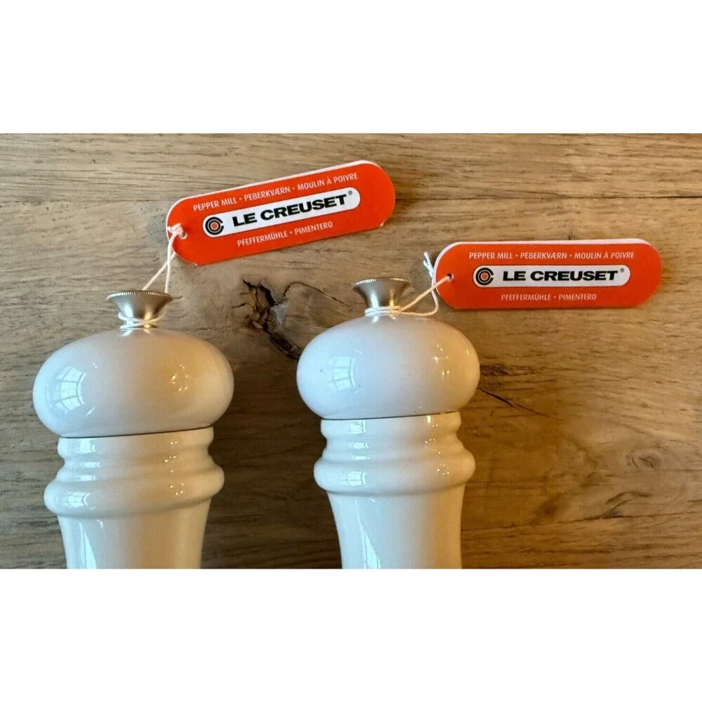 Le Creuset Acrylic Manual Salt & Pepper Mill Set 8 in Meringue NEW NWT